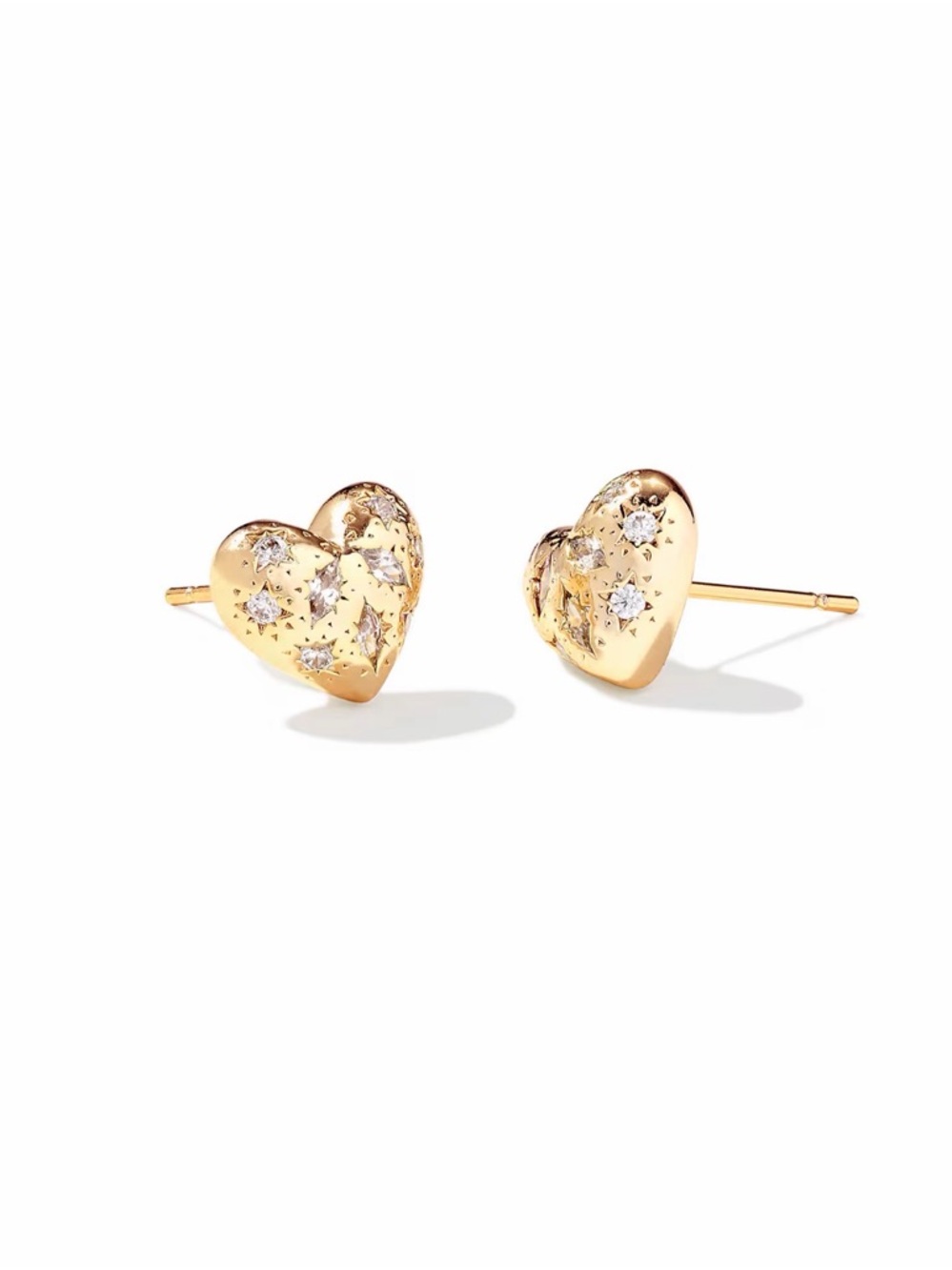 Kendra Scott Holland Gold Heart Stud Earrings in White CZ NWOT